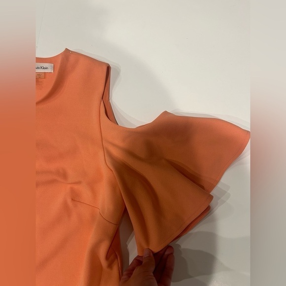 Calvin Klein Dress Midi 14 Cold Shoulder Coral Business Formal - Picture 9 of 13